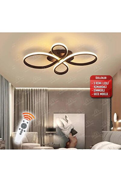 Elektroyou Nehir Siyah Kumandalı 3 Renk Ledli Dimmerli Modern Ledli Avize