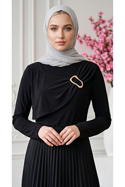 3B Stil Women's Buckle Collar Sandy Long Sleeve Blouse