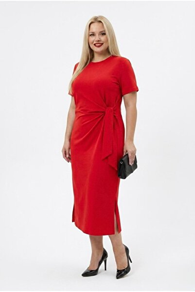 Koza Butik Women's Plus Size Short Sleeve Waist Tie Detail Dress 5303-25