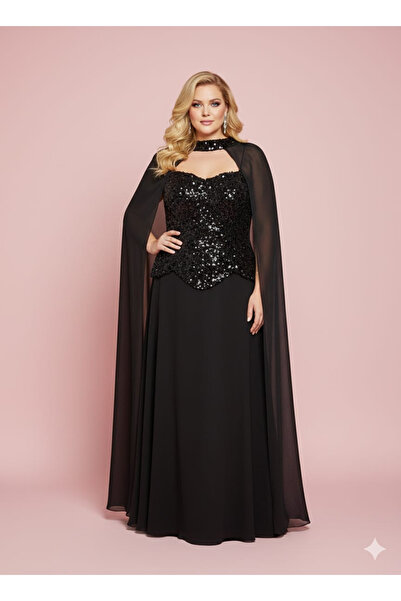 ANKYRA Elegant Evening Gown with Sequined Bodice and Chiffon Capelet 7403