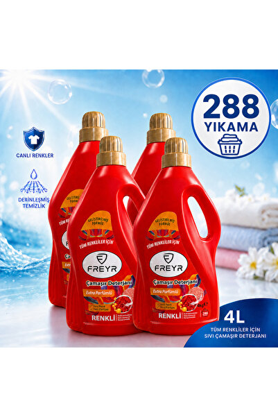 FREYR Renkliler İçin Sıvı Çamaşır Deterjanı 4 Lt 4’lü Set Renkli Kıyafetlere ...