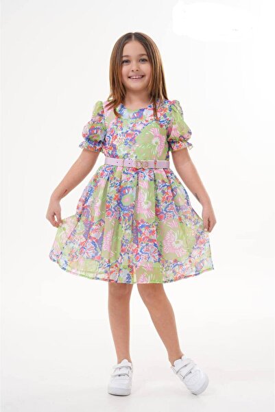 Guscio Kids Desenli kemerli elbise