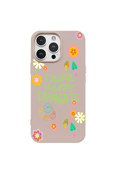 Casen iPhone 16 Pro Max Pudra Think Happy Renkli Silikon Kılıfı
