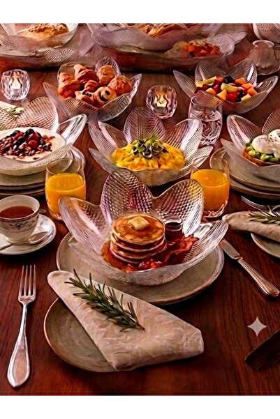 P H Panayır Home New 6-Piece Glass Salad Bowl Fruit Bowl Serving Plate