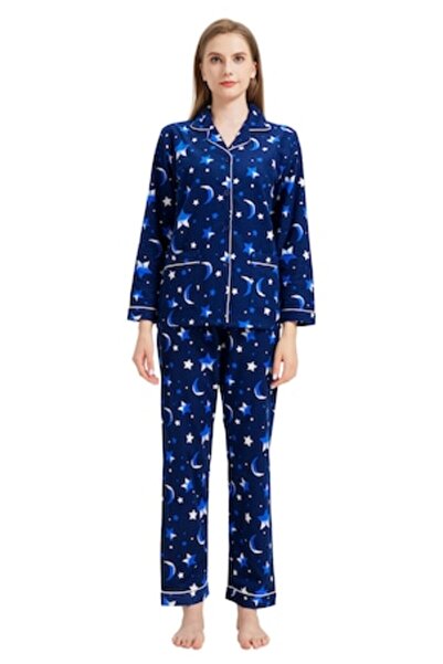 Global Set Pijama Damă Finet Global, Bumbac, Model Stele SAFIR, Culoare Albas...