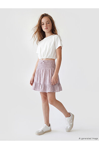 LC Waikiki Nevavm Floral Patterned Girl's Skirt with Elastic Waist