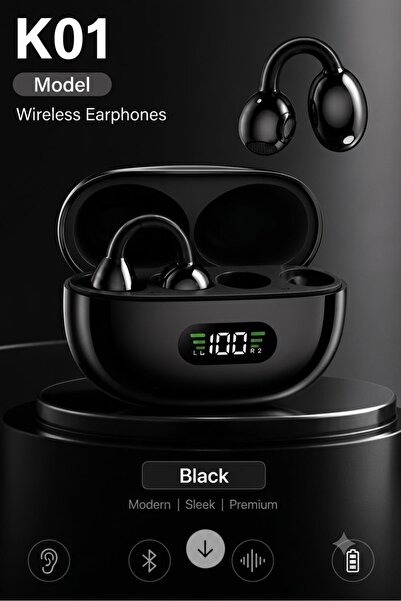 MRKAY K01 klip-On Açık Kulak Kablosuz Bluetooth Kulaklık V5.4 LED Ekranlı Şar...