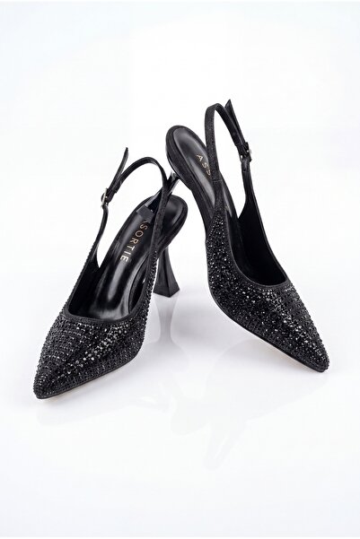 Assortie Glitz Taşlı Arkası Açık Kadeh Topuklu Ayakkabı Gece Ve Abiye Stiletto 9CM