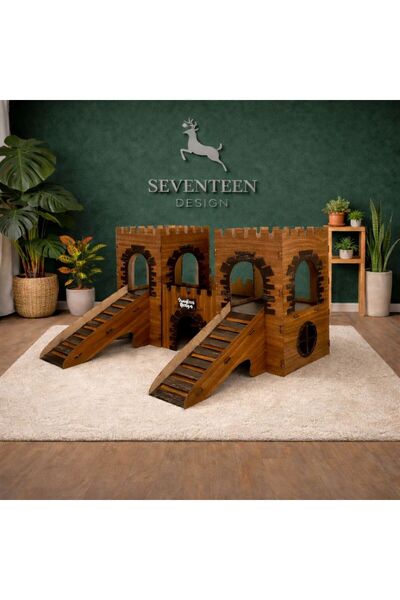 seventeen design Kale Şeklinde Ahşap Kedi ve Tavşan Evi, Çok Katlı Evcil Hayv...