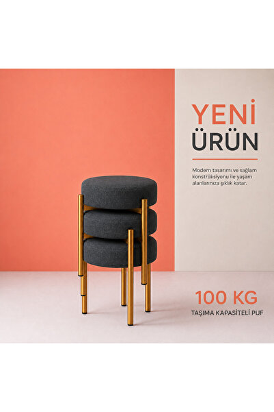 EDMONDA EV AKSESUAR 3 ADET GOLD METAL YUVARLAK PUF MUTFAK TABURESİ