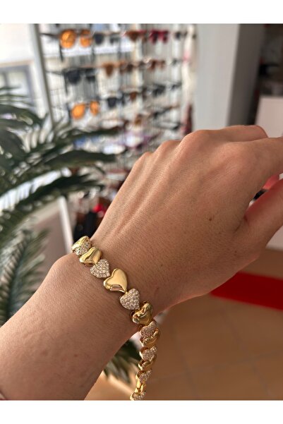 Niloshe&Sinoshe NS Accesories Heart Detailed Stoned Gold Bracelet