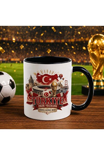 Bk Gift كأس أسود بتصميم كأس العالم لكرة القدم بتصميم مشجعي تركيا - 7 قلوب واح...