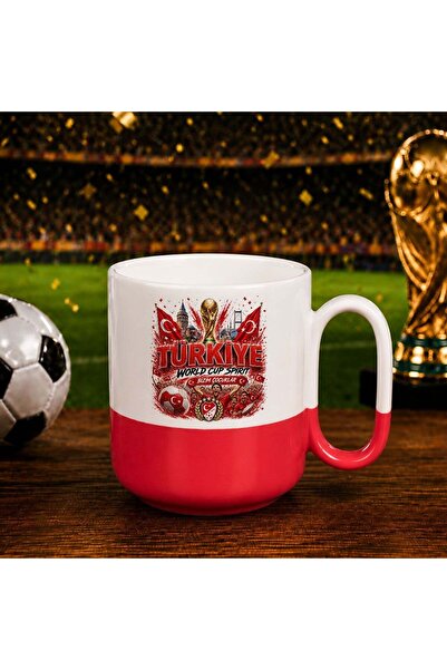 Bk Gift كأس أحمر مبهج بتصميم كأس العالم لكرة القدم بتصميم مشجعي تركيا - 9 قلو...