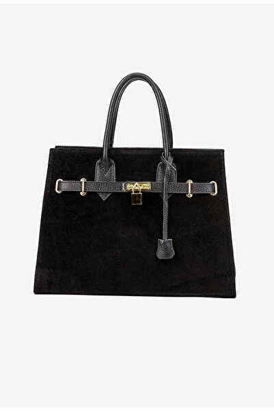 Dasha Geanta dama neagra din piele cu accesoriu lacat