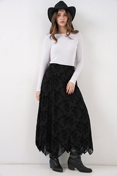 Merterium Women's Patterned Lined Skirt 1476 - Black