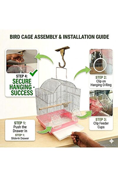 Golden cat Premium Aviary Bird Cage 30x26x39 cm – Elegant Hanging Round Bird Cage with Slide-Out Cleaning Tray