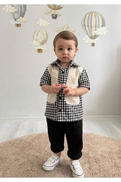 favorimkids قميص أخضر مربعات بأكمام قصيرة للأطفال الأولاد، طقم من قطعتين، قمي...