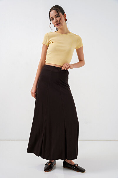 Merterium Women's Knitted Long Skirt 1483 - Brown