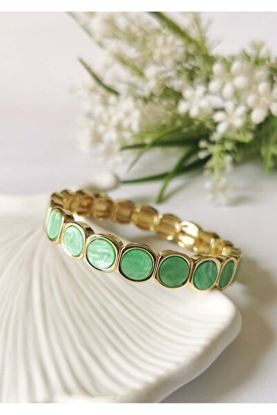 Halley Concept Round stone steel elastic bracelet - green
