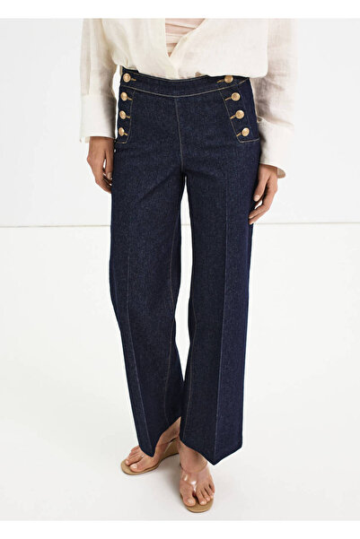 MANGO Woman Yanı düğmeli wide leg jean