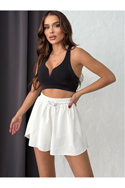 SEBURAM Women's Oversize White - Black Shorts Skirt with Shorts Inside, High ...