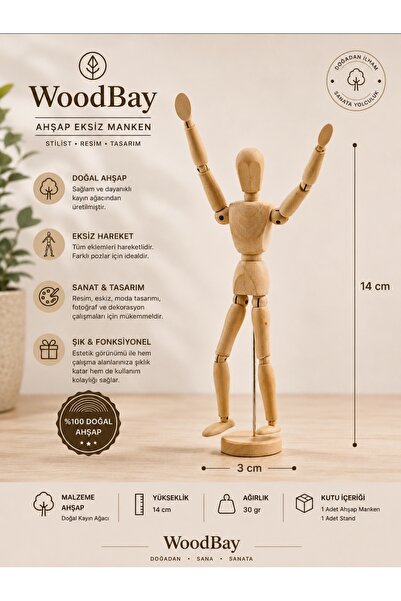 WoodBay Ahşap Eksiz Manken - Çizim Resim Eskiz Stilist Moda Tasarım Figürü Ha...