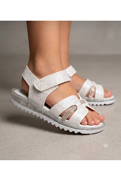 mocno Orthopedic Girls' Daily Sandals Stoned White