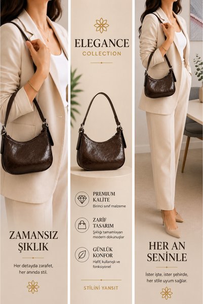 Arenmc store Women's Brown Patent Leather Handbag Mini Baguette Model Shiny Daily Handbag En 20 Size 12