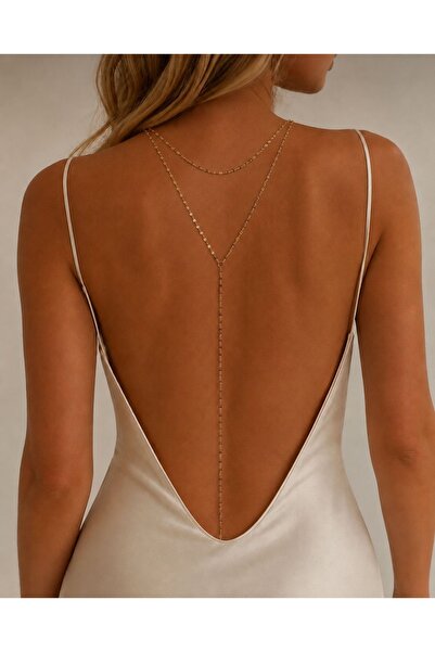 derokas Steel Back Chain Gold Color Open Back Dress Jewelry V Model Stylish E...