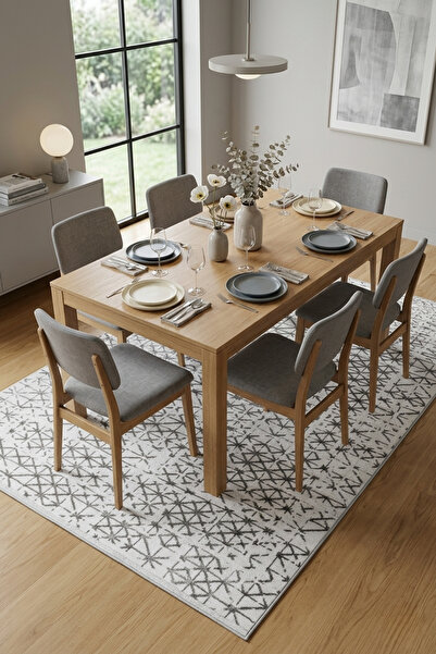 Bonny Home Premium Yemek Masası Altı Halısı | Dikdörtgen Kaymaz Modern Dekora...
