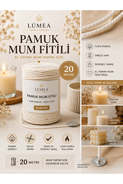 Lúmea Candle Lúmea 20 Metre Pamuk Mum Fitili | Örülü Mum İpi | Bardak, Kalıp ...