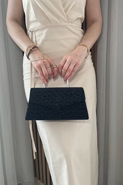 Fibag Women's Black Color Evening Dress Bag with Silver Accessories - Chain S...