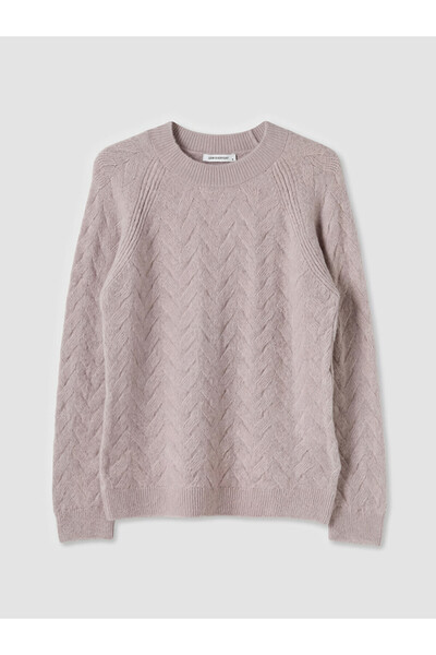 LC Waikiki Beige Crew Neck Patterned Women's Knitwear Sweater