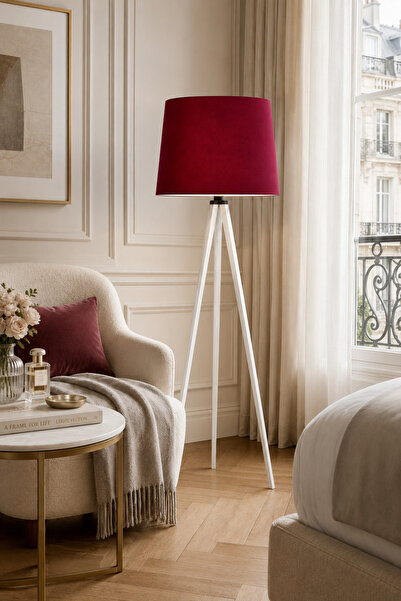 Vivido Home Mono Kumaş Bordo Ahşap Lambader