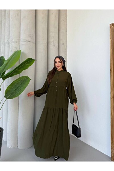 Mava Lady Kadın Haki Tesettür Elbise