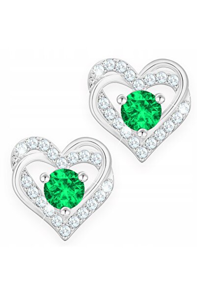 Larezo Cercei Din Argint 925 Cu Inima Si Zirconiu Verde Heart Love, Inchizato...