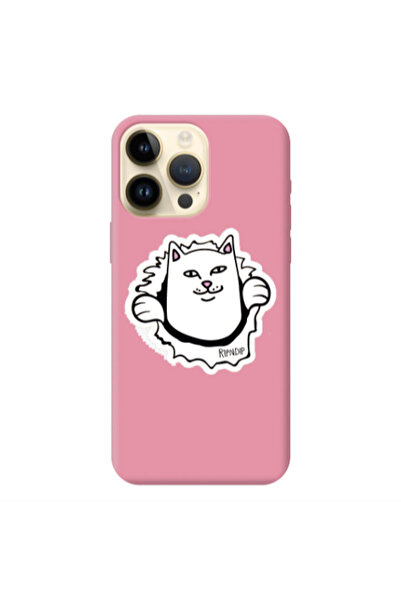 Other Apple iPhone 13 Pro Max White cat Pink Colored Silicone TPU Θήκη