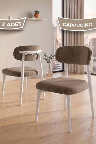 Canisa Nuvo Serisi 2 Adet Cappucino Mutfak Sandalyesi Beyaz Metal İskeletli 1...