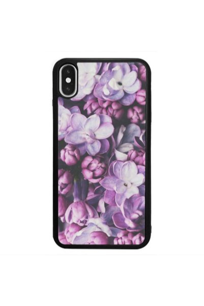 Other Apple iPhone Xs Purple Flowers Black Glossy Θήκη