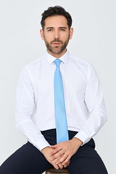 White Stone Blue Eyelet Patterned Wide Men's Tie