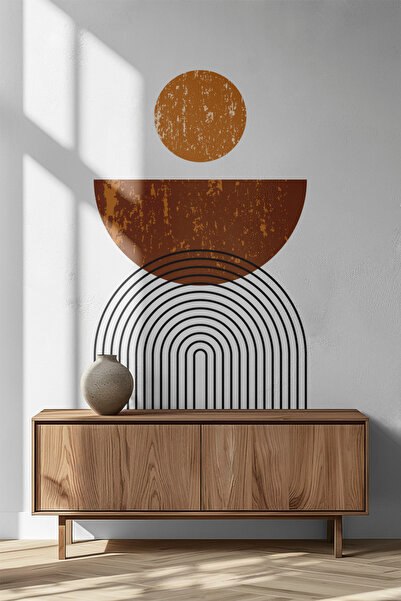 SDİGİTAL Boho Soyut Güneş Ve Kemer Duvar Stickerı - Geometrik İskandinav Salo...