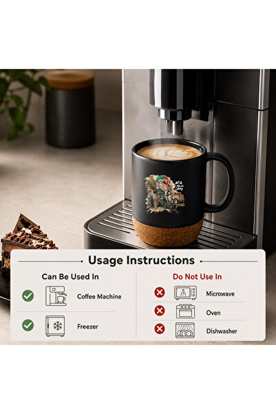 Dada Ceramic Coffee Mug with Lid and Cork Base 385 ml, Proud of UAE UV Printed Design, White or Black Coffee Mug for Home Office and Gifts