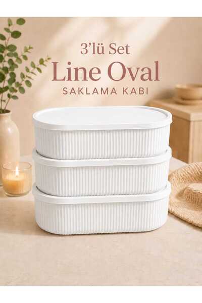 zemihra 3'lü Line Oval Çizgili Saklama Kabı Seti 1.2L×3 Mikrodalga Ve Donduru...