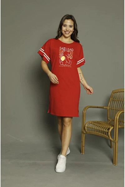 BOYRAZ Women's casual dress with Short-Sleeved, knee-length, Sad print, red