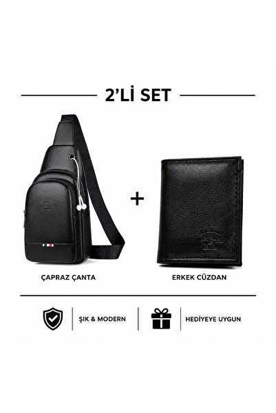 Newish Men's Crossbody Shoulder Bag and Wallet Set of 2