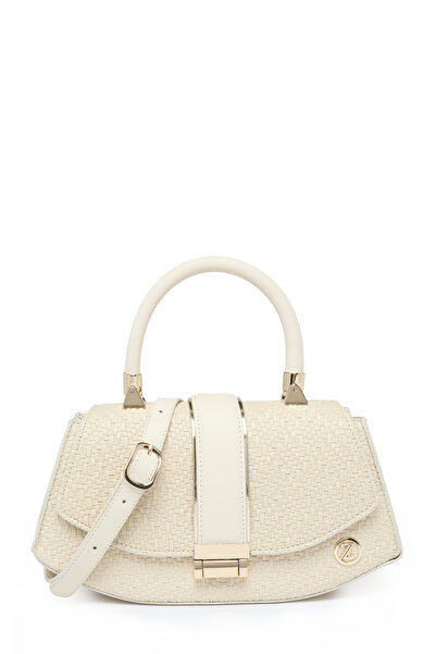 Zühre Wicker Textured Lockable Beige Bag 0042