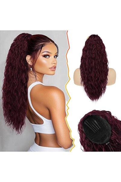 Barsdar Ponytail Extension, 56 cm Red Curly Ponytail Hairpiece with Drawstrin...