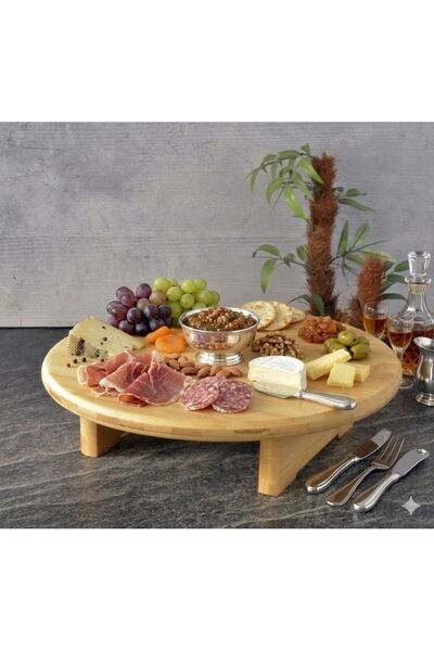 BİZ ZÜCCACİYE Round Presentation Tray and Cutting Board with Bamboo Legs (24 ...
