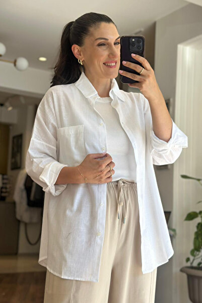 Unique Boutique White Standard Size Linen Shirt