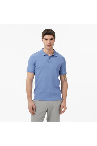 Nautica تي شيرت رجالي أزرق بقصة ضيقة وياقة بولو